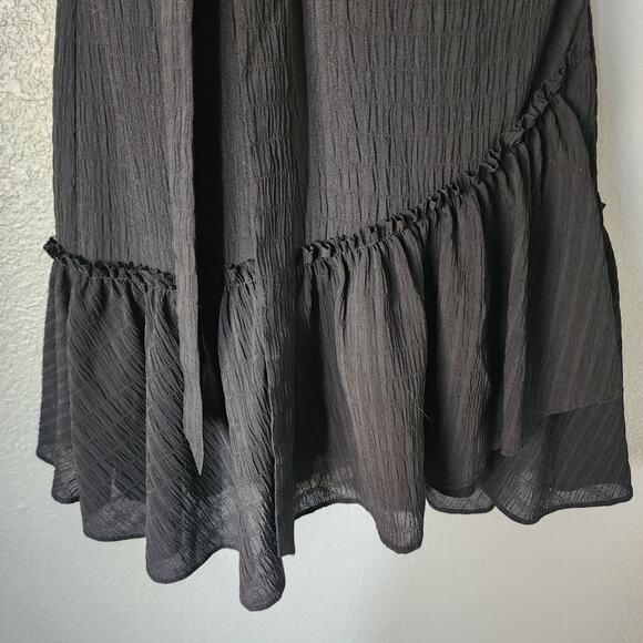 All Saints Rene Ruffle Bottom Short Sleeve Wrap Dress Black - Picture 7 of 9